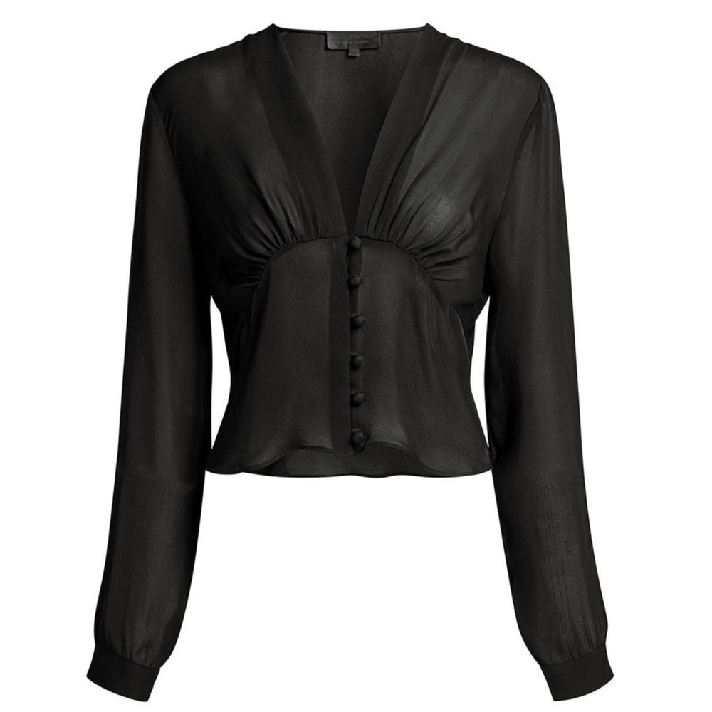 Nili Lotan Laila Black Button Silk Top